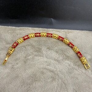 Vintage Joan Rivers Bracelet Red Gold Tone Enamel‎ 7"